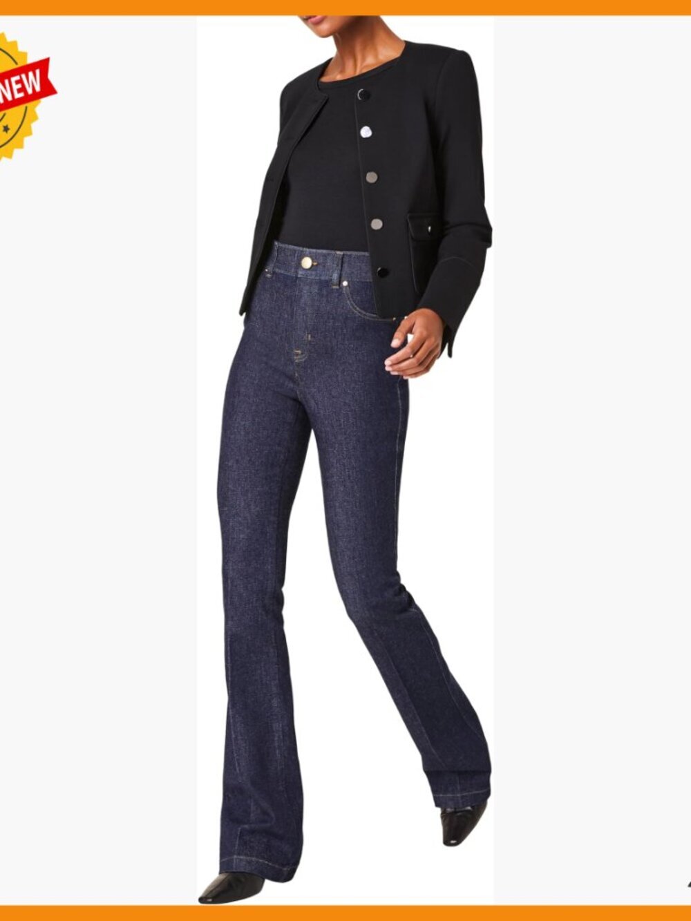 High-Rise Flare Jeans with Core Shaping, Premium Stretch Denim, Pull-On Style